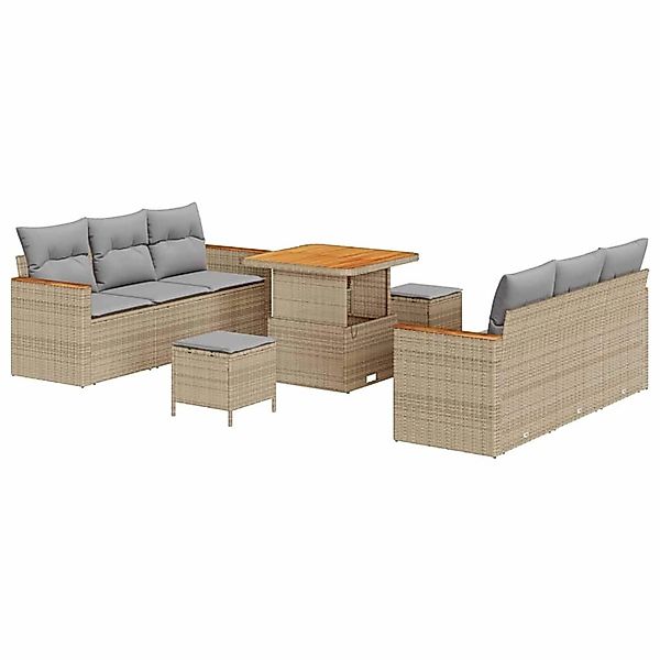 vidaXL Garten-Sofa-Set mit Kissen 9-Tlg Beige Poly Rattan 3362997 günstig online kaufen