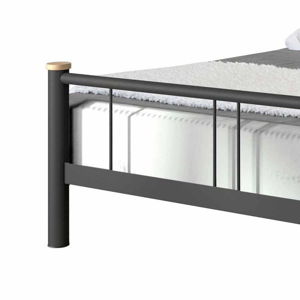Jugendbett in Schwarz Metall Eiche Massivholz günstig online kaufen