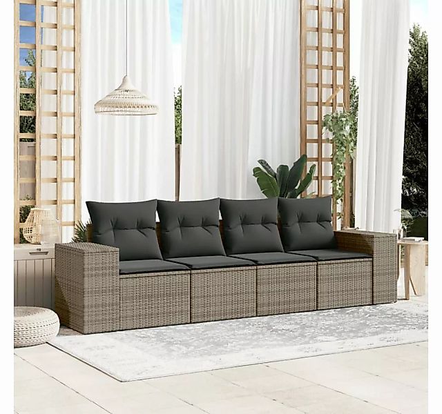 vidaXL Loungesofa 4-tlg. Garten-Sofagarnitur mit Kissen Grau Poly Rattan, 1 günstig online kaufen
