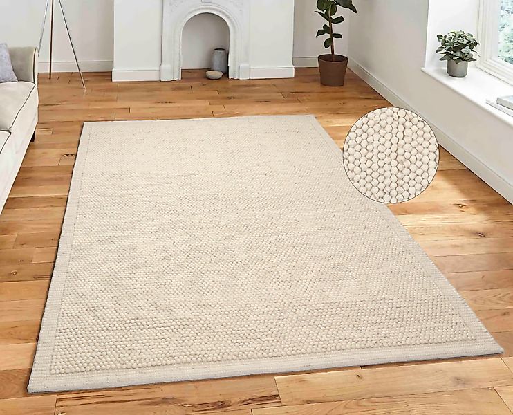 my home Wollteppich "Wolly Rahmen, handgewebt, Wolle" rechteckig 14 mm Höhe günstig online kaufen