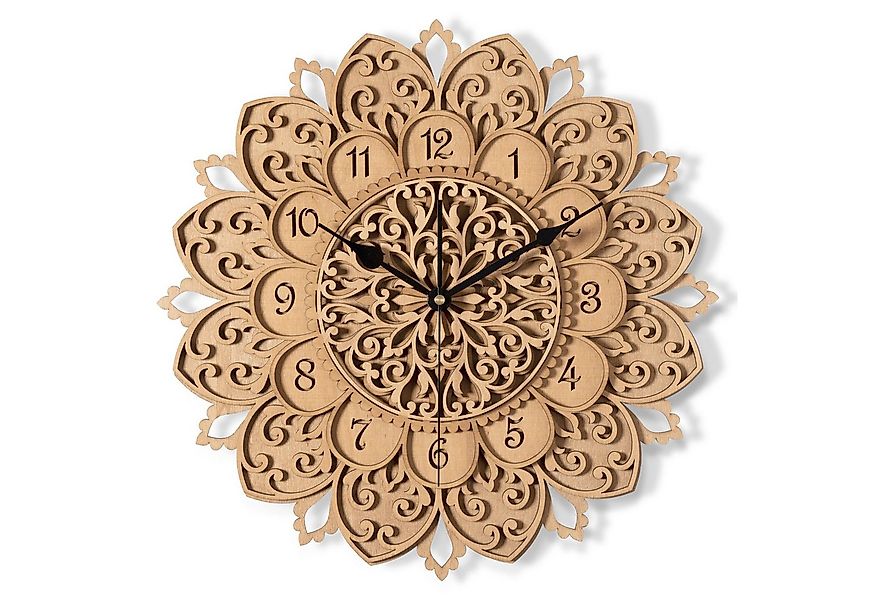 ORNAMENTI Wanduhr Boho, große, blumen Wanduhr aus holz, 4 Schichten, ohne T günstig online kaufen