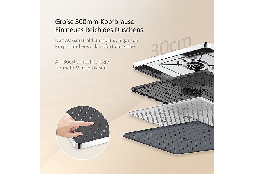 EMKE Duschsystem mit Thermostat 38℃ eckig Regenduschset und Kopfbrause Dusc günstig online kaufen