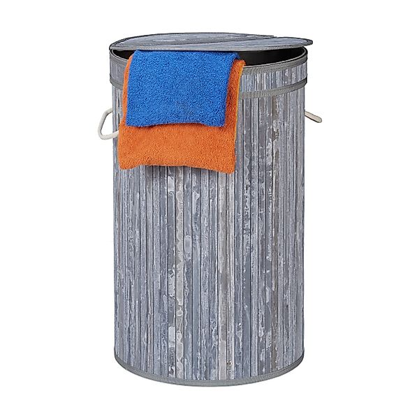 relaxdays Wäschekorb Bambus mit Klappdeckel, Grau günstig online kaufen