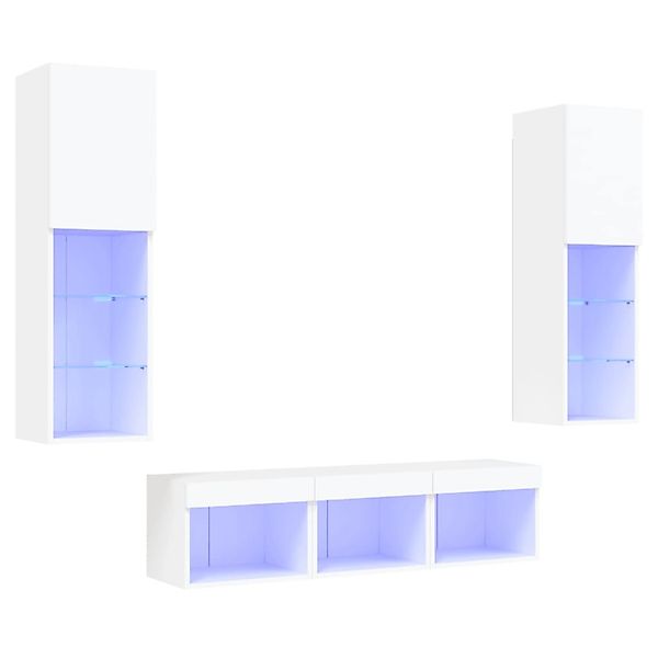 vidaXL 5-Tlg Wohnwand mit LED-Beleuchtung Weiß Holzwerkstoff 3216604 günstig online kaufen