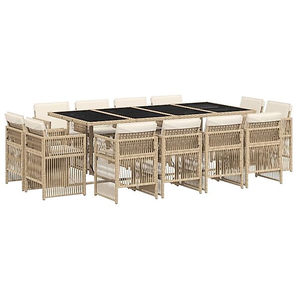 vidaXL 13-Tlg Garten-Essgruppe mit Kissen Beige Poly Rattan 3211042 günstig online kaufen