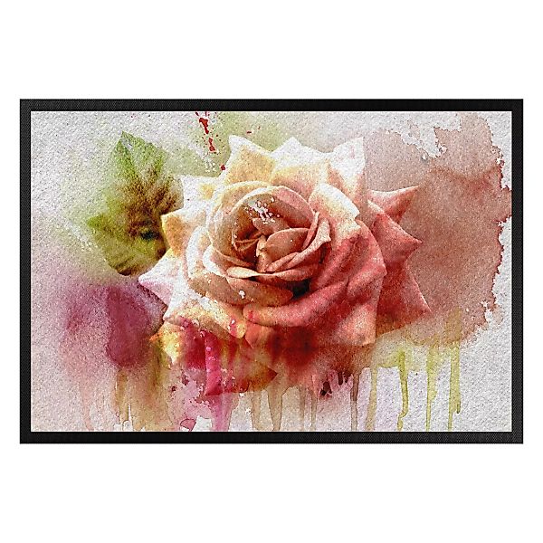 Fußmatte Blumen Watercolor painting sketch with rose günstig online kaufen