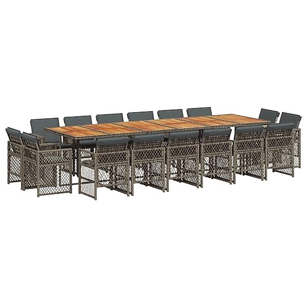 vidaXL 17-Tlg Garten-Essgruppe mit Kissen Grau Poly Rattan 3210890 günstig online kaufen