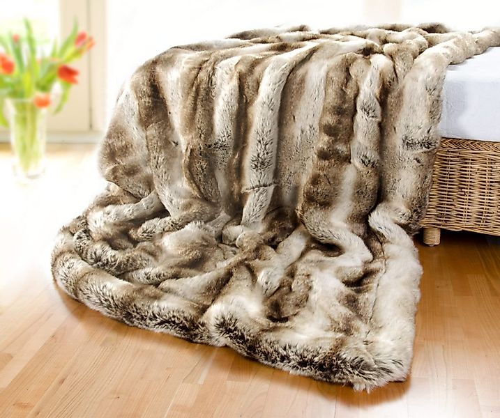 Wohndecke Felldecke (Kunstfell) Wolf grau-braun, Wohnen günstig online kaufen