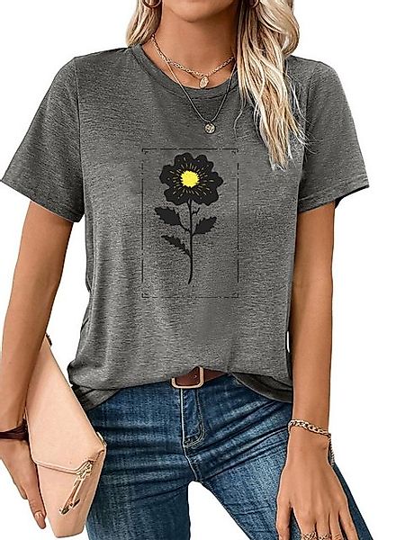 PYL Kurzarmbluse Damen bequemes Sommer Kurzarmbluse Locker Blumen Print-Shi günstig online kaufen