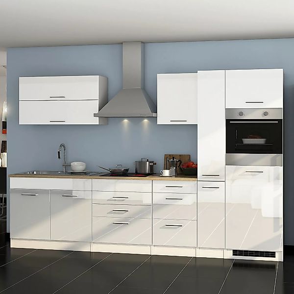 Held Möbel Küchenzeile Mailand 320 cm Grau Hochglanz-Grau Matt mit E-Geräte günstig online kaufen