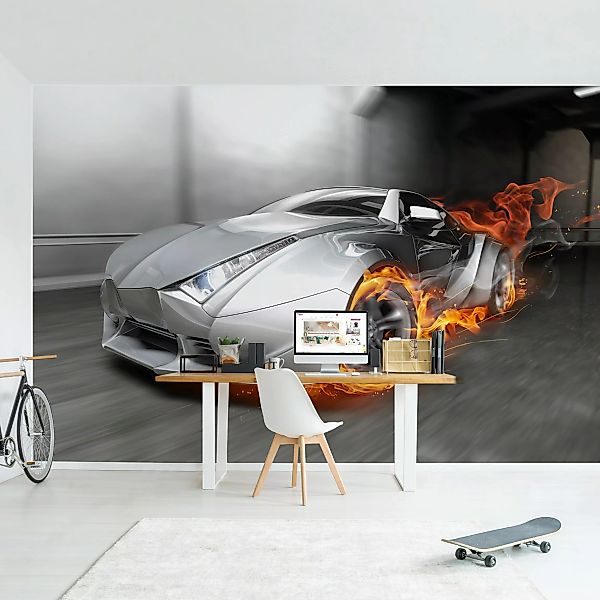 Bilderwelten Kindertapete Supercar in Flammen bunt Gr. 192 x 192 günstig online kaufen