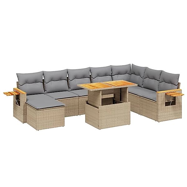 vidaXL 9-tlg Garten-Sofagarnitur mit Kissen Beige Poly Rattan Modell 274 günstig online kaufen