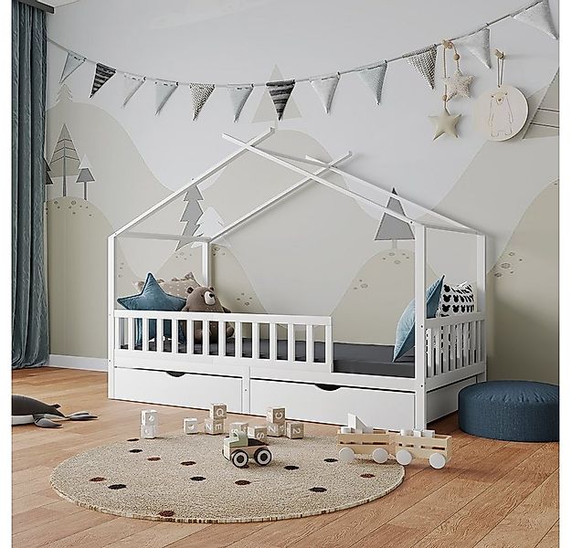 VitaliSpa® Hausbett Franka, Weiß, 90x200 cm mit 2 Schubladen, mit Rausfalls günstig online kaufen