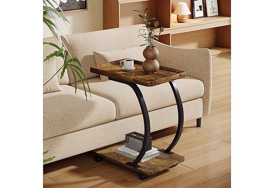 Tribesigns Beistelltisch mit Rollen, C-Form, Industrieller Kleiner 2-stöcki günstig online kaufen