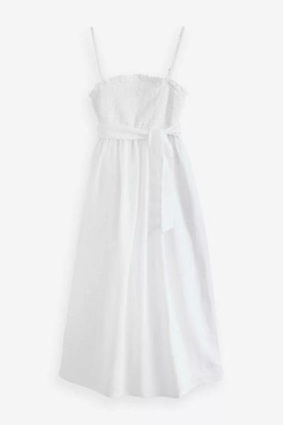 Next Sommerkleid Gesmoktes Premium-Sommerkleid aus 100 % Leinen (1-tlg) günstig online kaufen