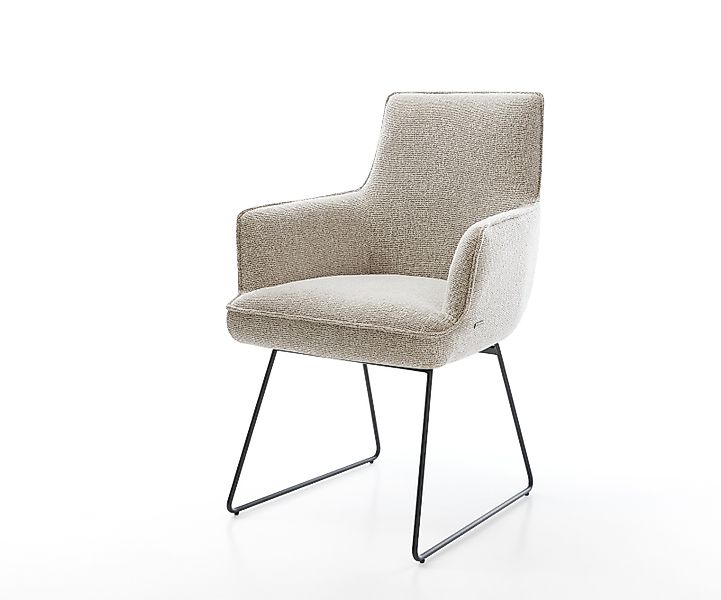 Esszimmerstuhl Heira-Flex mit Armlehnen Webstoff Soft Beige Kufengestell Sc günstig online kaufen