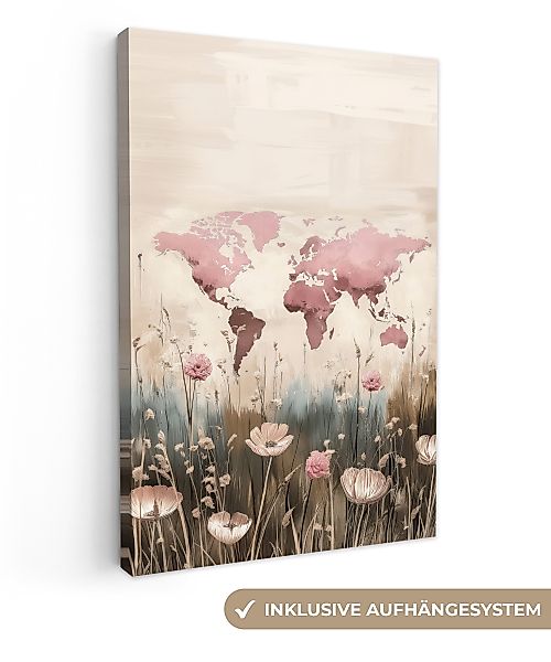 OneMillionCanvasses® Leinwandbild Weltkarte - Rosa - günstig online kaufen