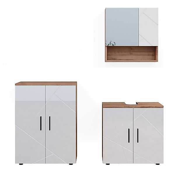 Vicco Badmöbel-Set Irma, Eiche/Weiß Hochglanz, 3 Teile, mit Unterschrank 60 günstig online kaufen