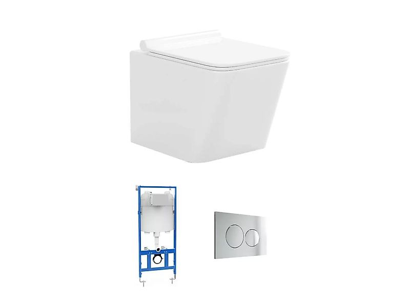Sparset - Weißes Wand-WC mit Trägergestell & Runder, chromfarbener Betätigu günstig online kaufen
