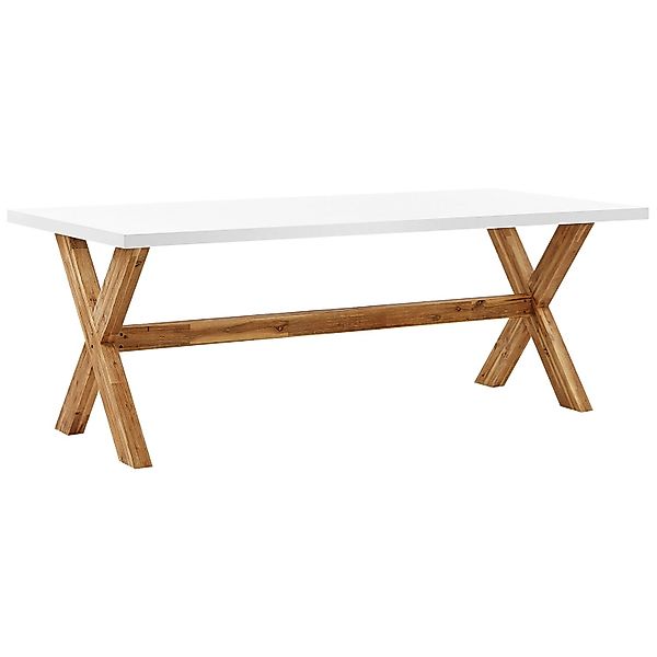Beliani Gartentisch OLBIA Weiss Heller Holzfarbton 100x200x75 günstig online kaufen