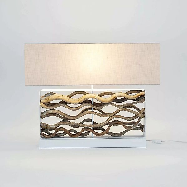Tischleuchte Tremiti, holzfarben/beige, Höhe 67 cm, Holz günstig online kaufen