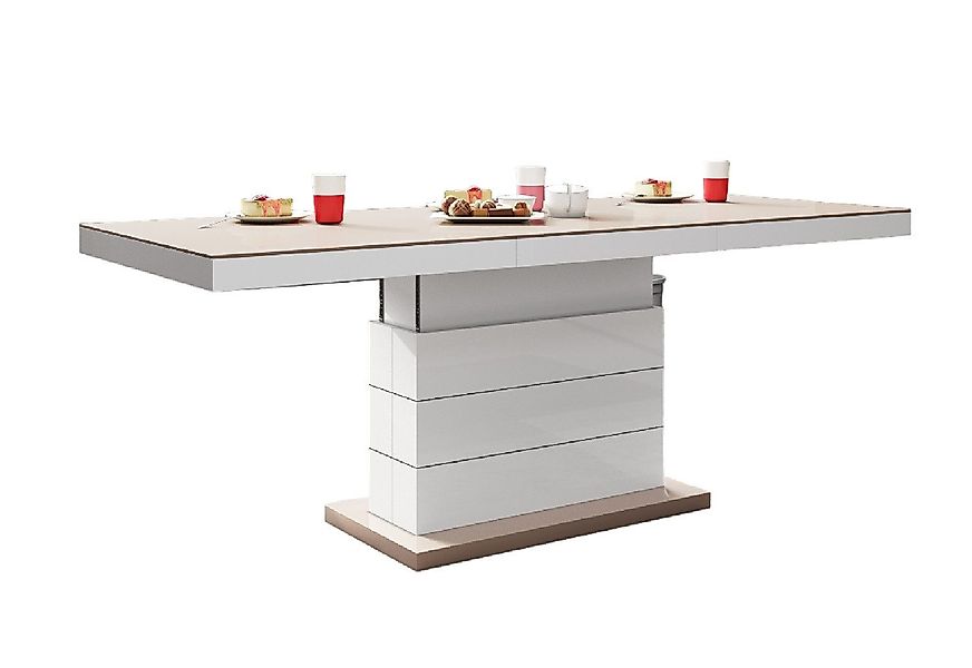 designimpex Couchtisch H-333 Cappuccino-Weiß Hochglanz höhenverstellbar günstig online kaufen