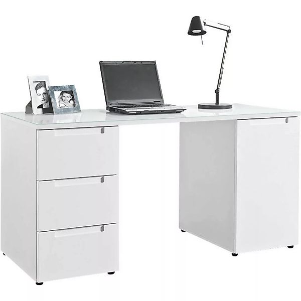 Schreibtisch Mailand weiß weiß Hochglanz B/H/T: ca. 152x76x60 cm günstig online kaufen