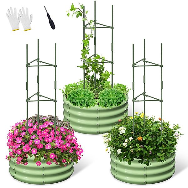 Meulbaty Blumenkasten 3er-Set Rund Metall-Hochbett für günstig online kaufen