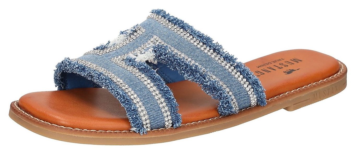 Mustang Shoes Pantolette, Flats, Sandale im Jeans-Look mit Strass-Steinchen günstig online kaufen