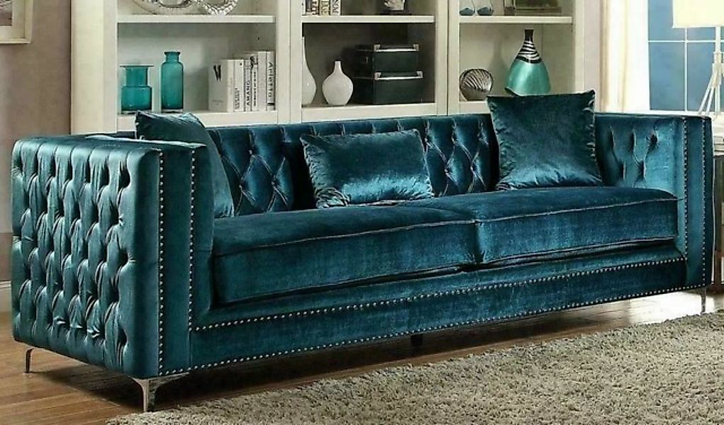 JVmoebel 3-Sitzer Chesterfield Samt Sofa 3 Sitzer Designer Turkis Couchen C günstig online kaufen