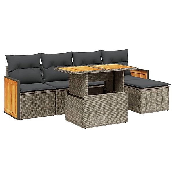 vidaXL 6-Tlg Garten-Sofagarnitur mit Kissen Grau Poly Rattan 3273937 günstig online kaufen