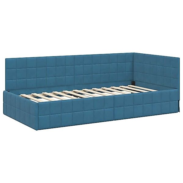 vidaXL Bett Eckbettgestell mit Kopfteil Blau günstig online kaufen