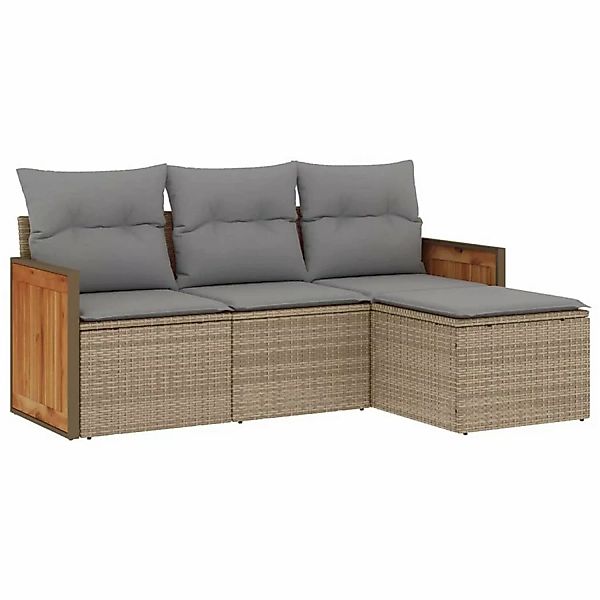 vidaXL 4-tlg Garten-Sofagarnitur mit Kissen Beige Poly Rattan Modell 56 günstig online kaufen