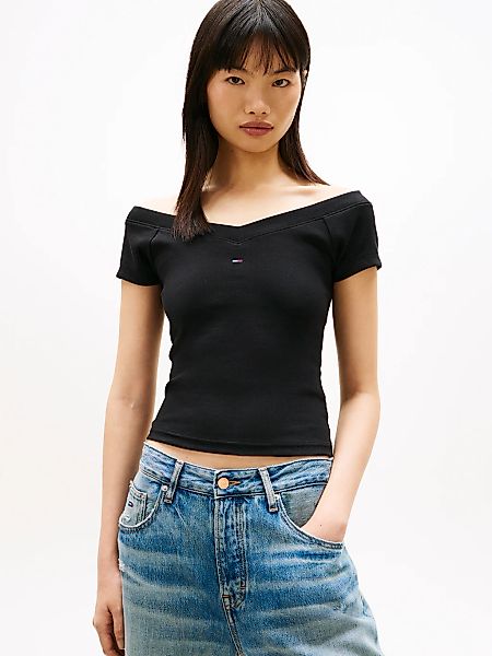 Tommy Jeans Kurzarmshirt "TJW SLIM OFF SHOULDER RIB SS TOP" mit gerippter S günstig online kaufen