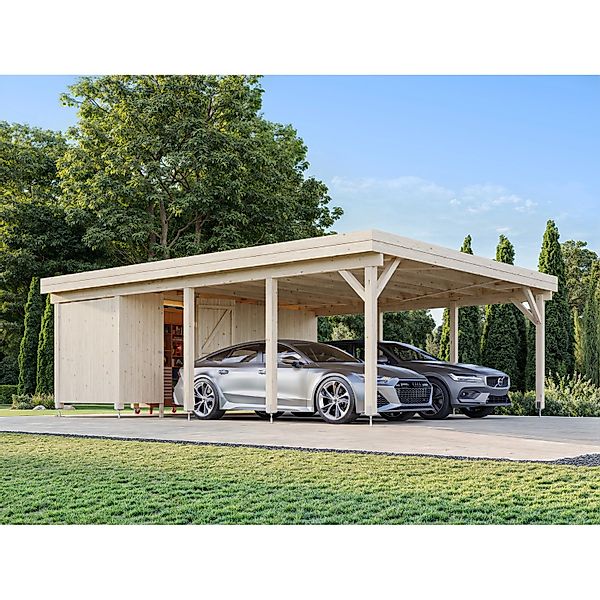 Palmako Carport Karl mit Geräteraum 555 x 732 cm Lackiert Dunkelgrau FSC® günstig online kaufen