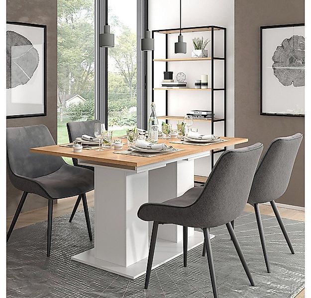 Vicco Esstisch Dix, Weiß/Goldkraft Eiche, 140 x 90 cm (1-St) günstig online kaufen