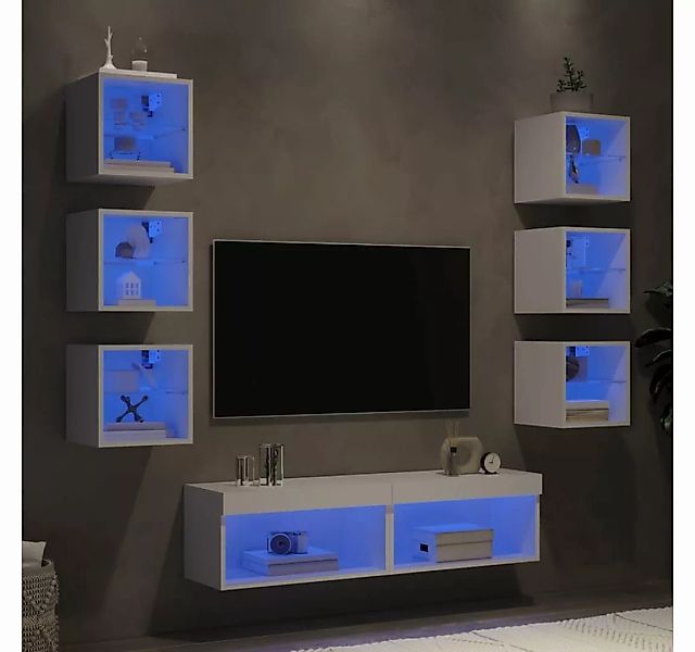 vidaXL TV-Schrank 8-tlg Wohnwand mit LED-Beleuchtung Weiß Holzwerkstoff günstig online kaufen
