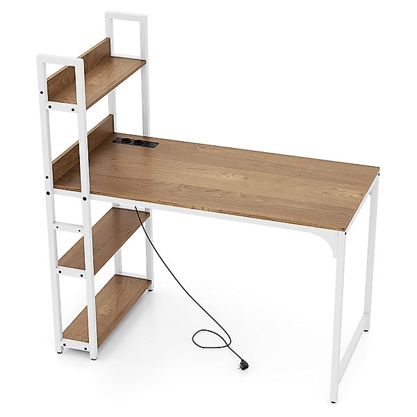 COSTWAY Schreibtisch, mit Ladestation, Regal-Schreibtisch 120x65cm, günstig online kaufen