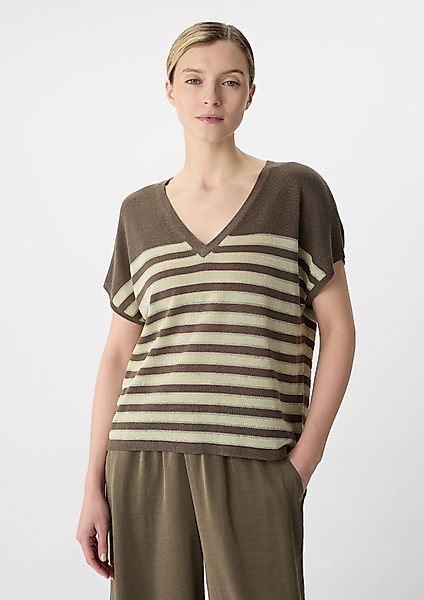 Comma Kurzarmshirt Gestreifter Strickpullover mit Glitzergarn günstig online kaufen