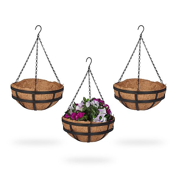 relaxdays Blumenampel 3er Set mit Kokoseinlage günstig online kaufen