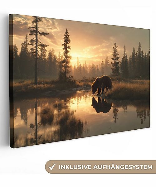 OneMillionCanvasses® Leinwandbild Bär - Wasser - Wald - Morgenlicht, Fotodr günstig online kaufen