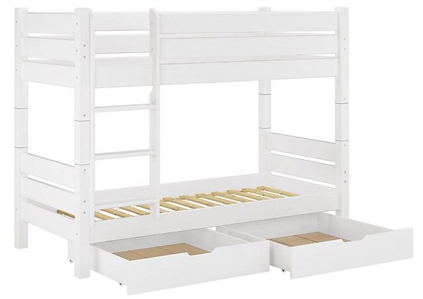 ERST-HOLZ Etagenbett Extra Stabiles Etagenbett Kiefer Weiß 2 Rollroste 2 Be günstig online kaufen