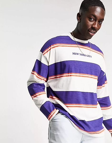 ASOS DESIGN – Langärmliges, gestreiftes Oversize-Shirt mit „New York City“- günstig online kaufen