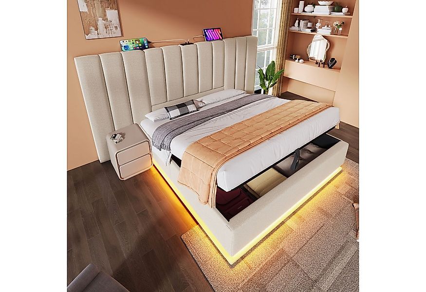 Ulife Polsterbett Doppelbett Stauraumbett mit App-Steuerung LED und USB-C L günstig online kaufen