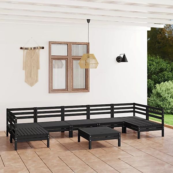 8-tlg. Garten-lounge-set Schwarz Massivholz Kiefer günstig online kaufen