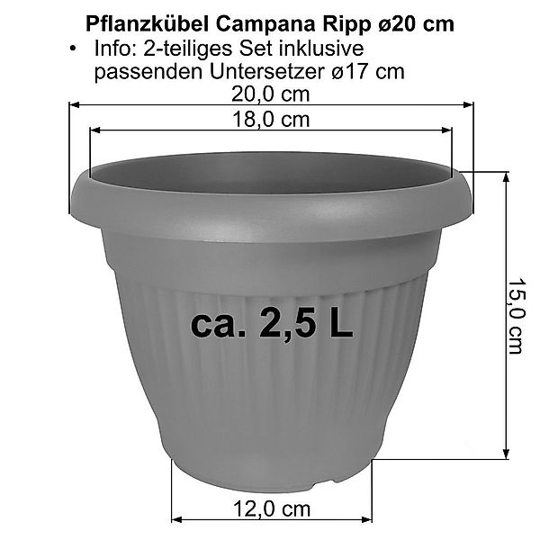 Heimwerkercenter Pflanzkübel MePla Blumentopf Campana ø20cm, günstig online kaufen