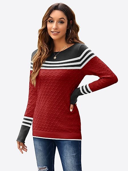 Imily Bela Sweater Damen Gestreifter Colorblock Pullover mit Rundhalsaussch günstig online kaufen