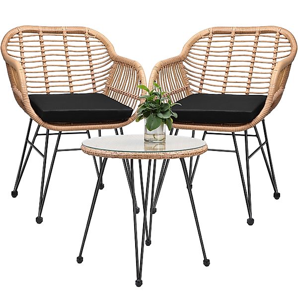 Polyrattan Garten-Sitzgruppe Bali 3-tlg Natur/Schwarz günstig online kaufen