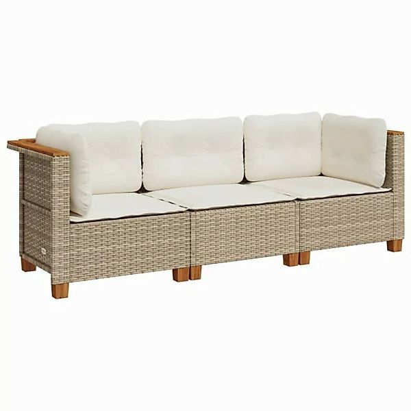 vidaXL Loungesofa Gartensofa mit Kissen 3-Sitzer Beige Poly Rattan, 3 Teile günstig online kaufen