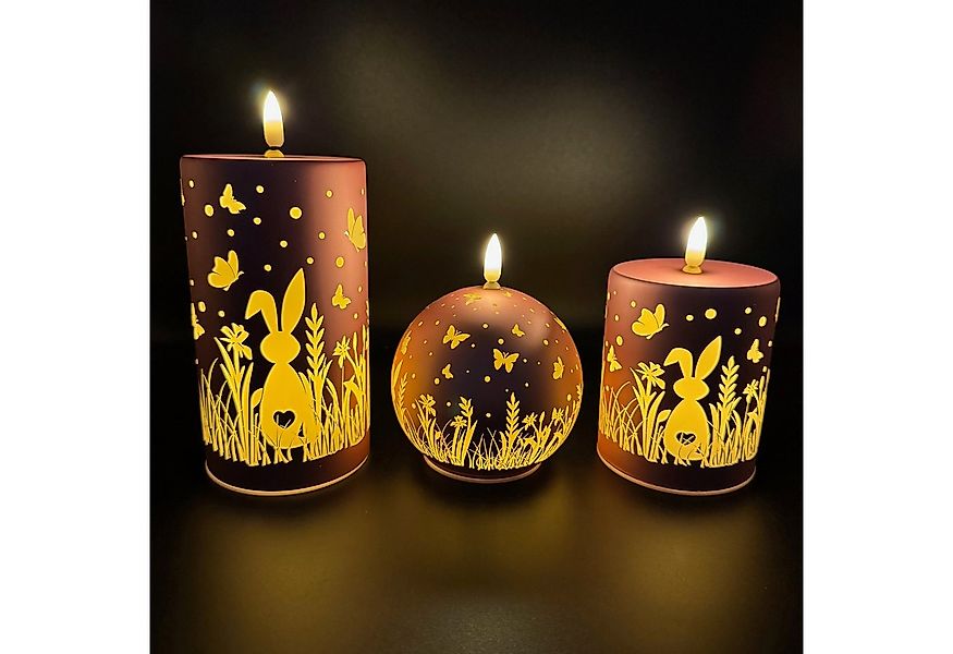 Online-Fuchs LED-Kerze 3 LED Kerzen aus Glas mit Blumen, Schmetterlingen & günstig online kaufen